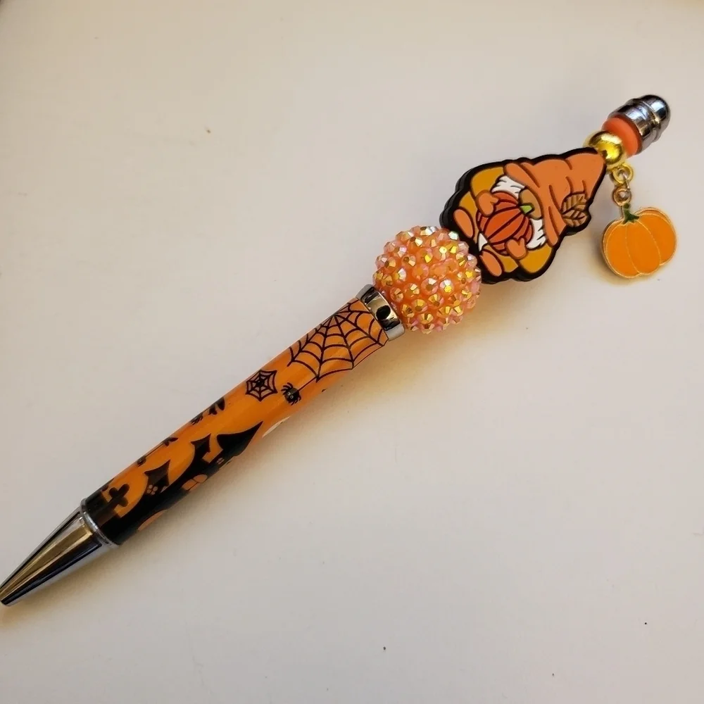 Handmade Halloween Fall Pumpkin Gnome Beaded Silicone Focal Bead Pen